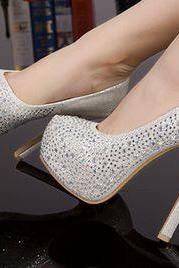 White Bling Design High Heels Fashion Shoes