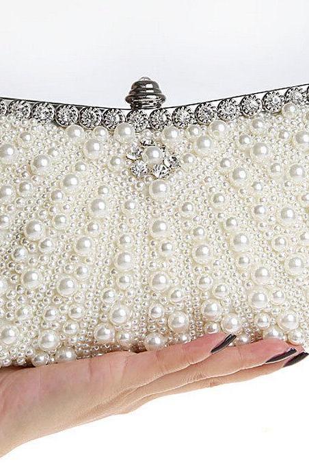 Pearl Embellished Bridal Clutch Bag, Party Clutch Bag