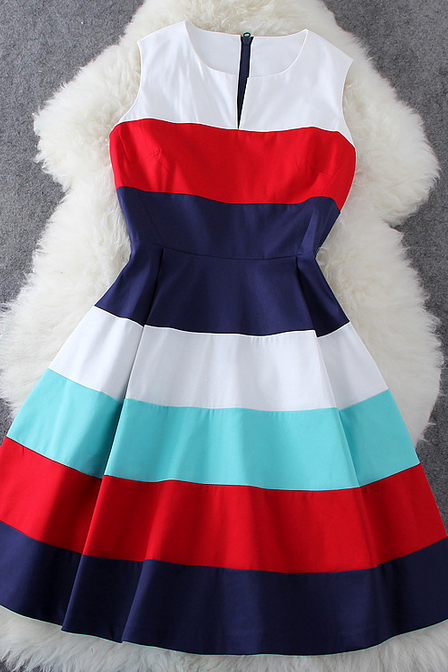 2015 summer fashion Stripe Sleeveless Dress