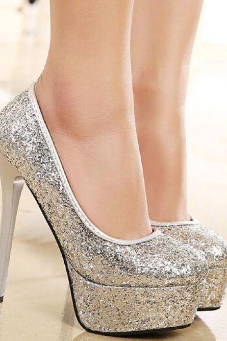Sexy High Heel Shoes in Silver and Black