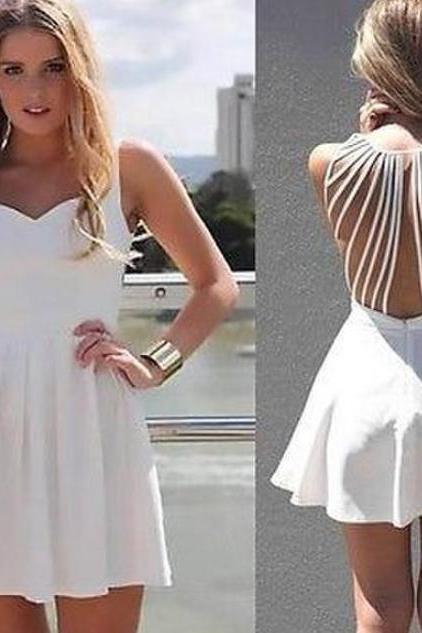 Cute Hollow Out Net White Dress