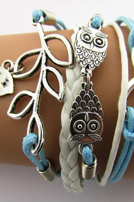 2015 summer fashion Cute Pigeons Branch Owl Love Infinity Bracelet