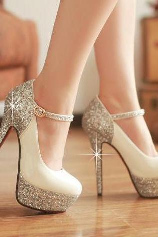 Silver glitter high heel shoes