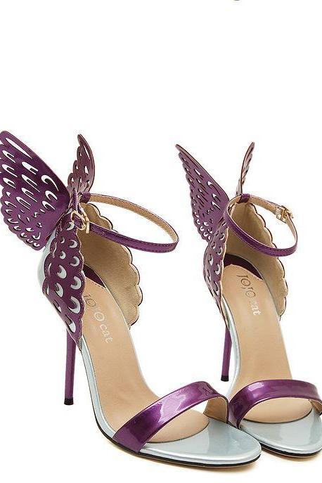 Gorgeous Purple Butterfly Wings High Heels Fashion Shoes