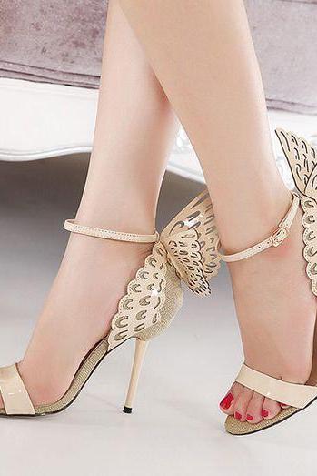 Beautiful Wings Design Apricot High Heels Fashion Sandals