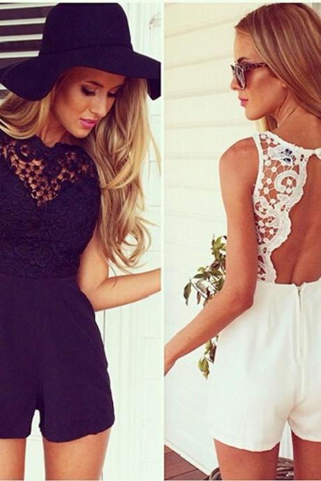 Lace Backless Splicing Bodycon Jumpsuit
