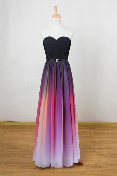 Black-Purple Gradient Chiffon Sweetheart Strapless Prom Dress Celebrity Dress With Pleats