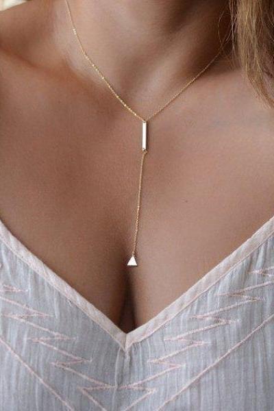 Vertical Bar And Geometric Y Necklace