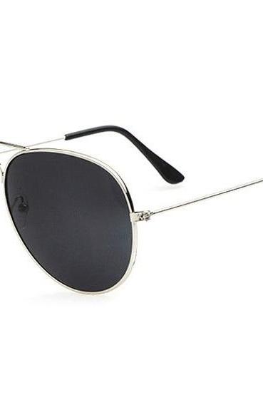 Pilot Aviator Silver Frame Black Glasses Sunglasses