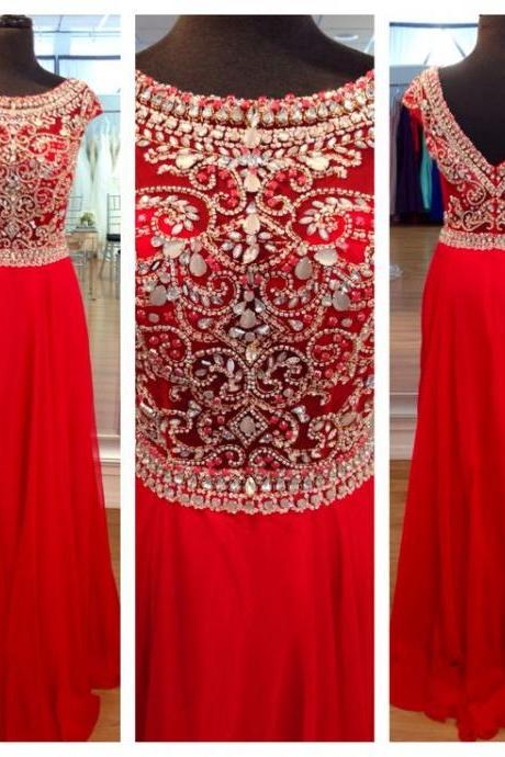 Cap Sleeve Prom Dress, Open Back Prom Dress, Floor-length Prom Dress, Red Prom Dress, Evening Dress, Handmade Prom Dress, Charming Prom Dress,