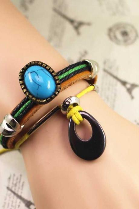 Stone Leather Bracelet, Multilayer Bracelet, Gifts For Her, Gifts For Him, Birthday Gifts