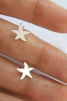 Sterling Silver Starfish Earrings - Hand Cut