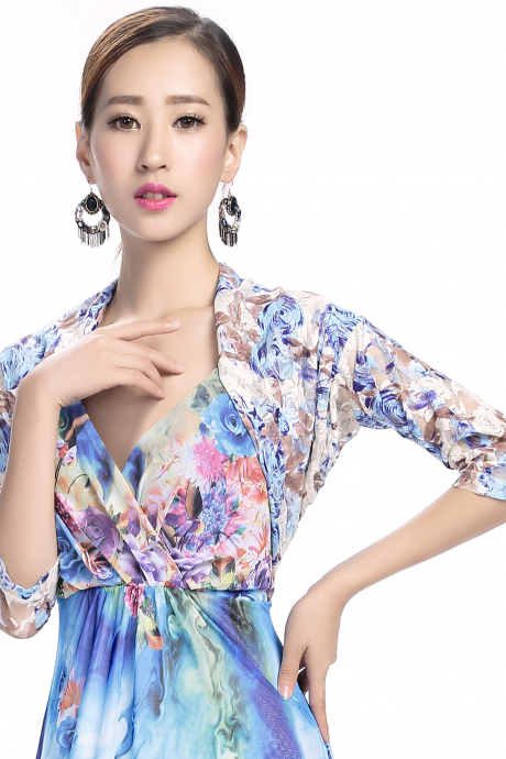Yibeizi Women's Floral Lace Crochet Bolero Shrug Cardigan Crop Top Outwear 
