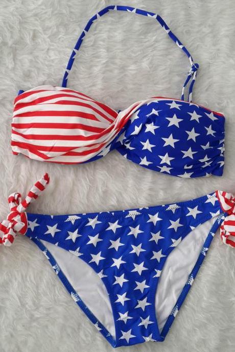 2015 summer sexy cute Fashion USA Flag Bikini Swimsuit