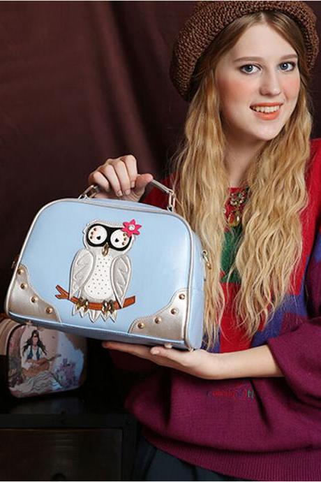 2015 New fashion women Sweet Owl Rivet Tote Handbag Shoulder Bag