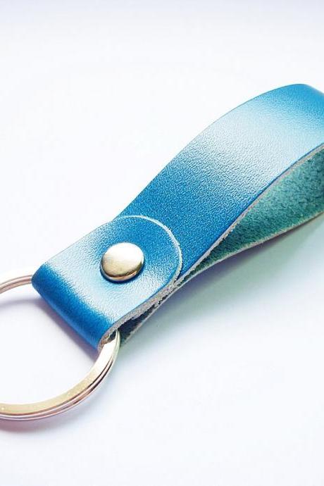 Navy Blue Genuine Leather Key Fob/key Keeper/key Holder/key Ring - Gift Under 10 - For Bag