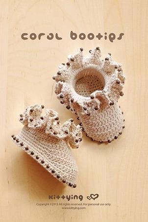 Crochet Coral Baby Booties Newborn Boots Preemie Shoes Crochet Pattern (cb03-m-pat)