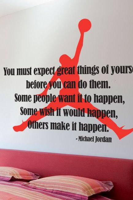 Wall Decal Quotes - Michael Jordan Typographic Famous Quote Sticker Air Jordan Silhouette Basketball Decal