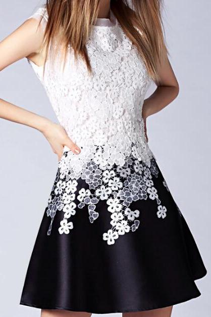 Slim Was Thin Lace Embroidery Sleeveless Dress Hg04