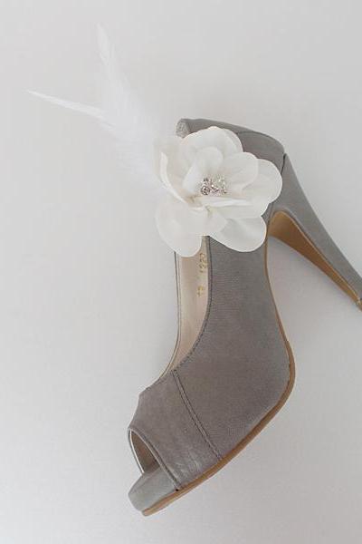 Feather Bridal Shoe Clips,Shoe Clips,Wedding Clips, Bridal Shoe Accessories,wedding shoes corsage