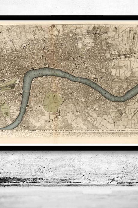 Beautiful Old London Map 1749, England United Kingdom