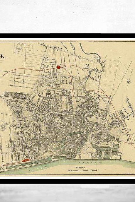 Old Map of Kingston upon Hull 1882, England United Kingdom