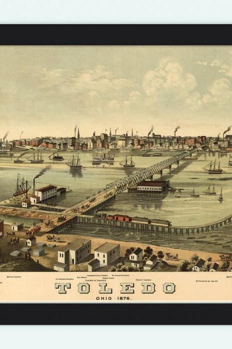 Toledo Ohio 1876 Panoramic View Vintage