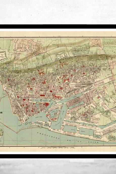 Old Map of Le Havre France 1896