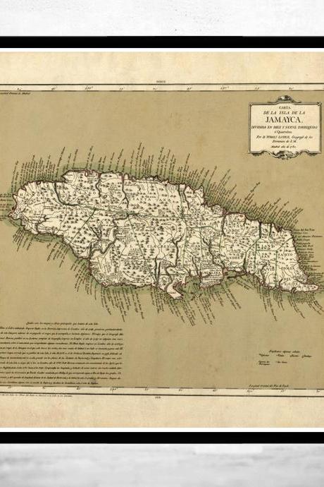 Vintage Old Map of Jamaica, 1780, Antique map of Jamaica