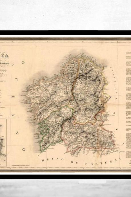 Old Map of Galicia Galiza Espana 1837 Spain