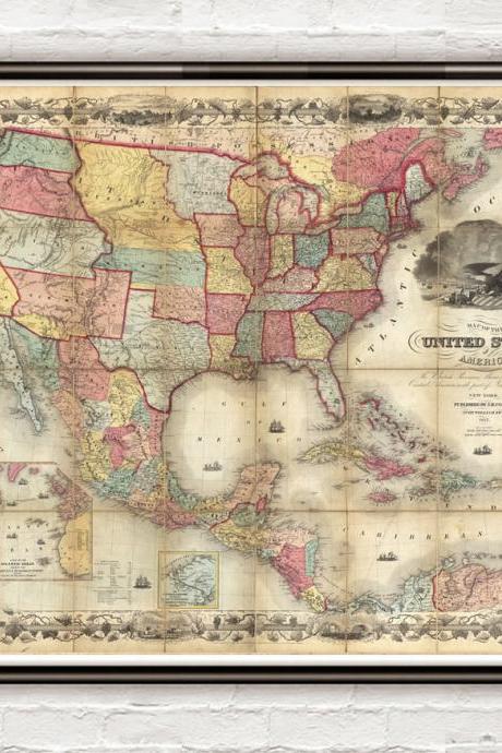 Vintage Map of United States America 1857