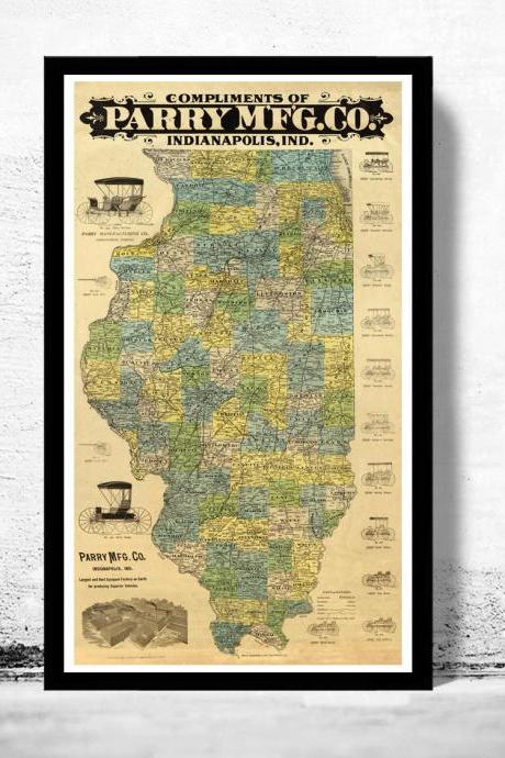 Old Map Illinois 1880