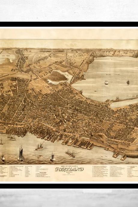 Beautiful Old Map of Portland Maine 1876