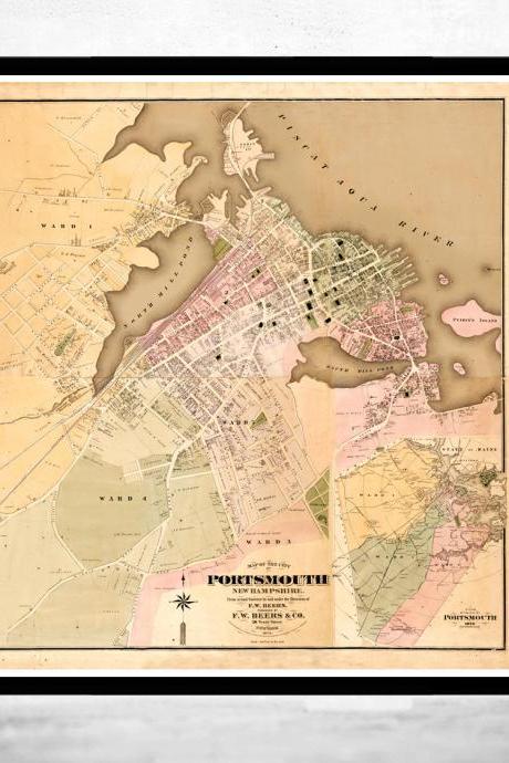 Vintage map of Portsmouth New Hampshire 1876