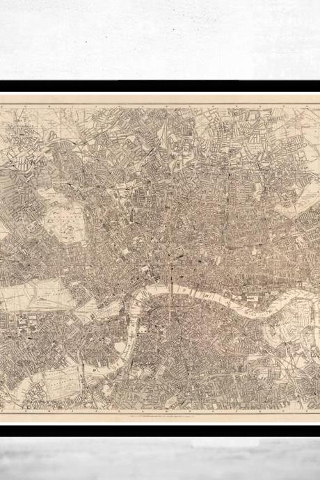Old Map of London , England United Kingdom 1894