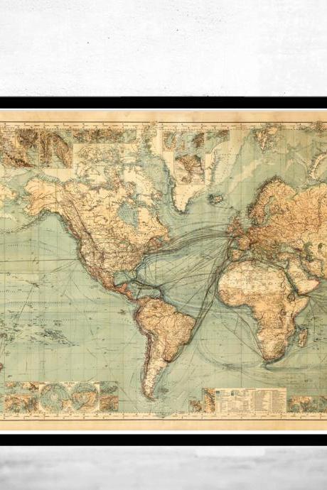 Great Vintage World Map In 1882