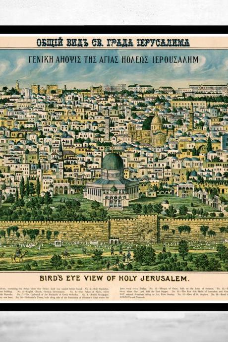 Old Map of Jerusalem Holy Land Palestine