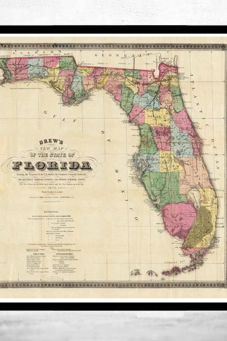 Vintage Map of Florida 1870