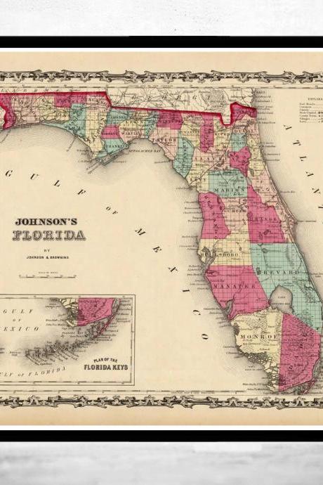 Vintage Map of Florida 1860