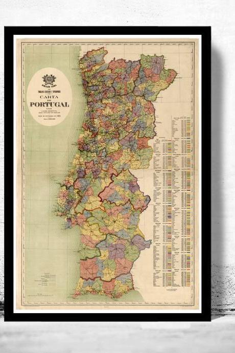 Old Map of Portugal 1912, Mapa de Portugal, Portuguese map