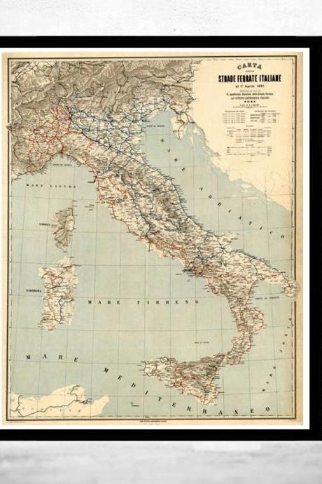 Old Map of Italy 1891 italia