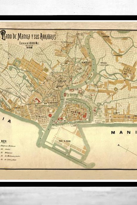 Old Map of Manila, Philippines 1898