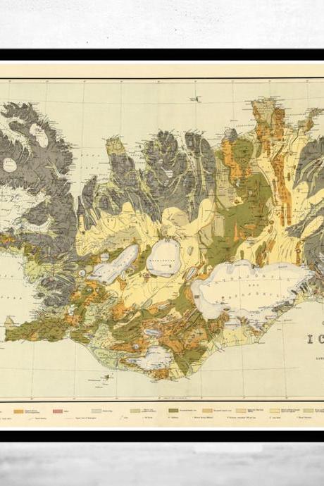 Old Map of Iceland islandia 1898 Geological map