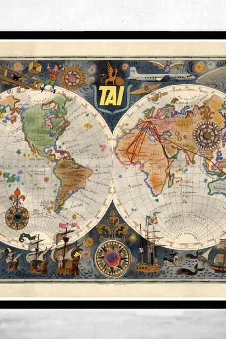 World Map Airlines Vintage Poster