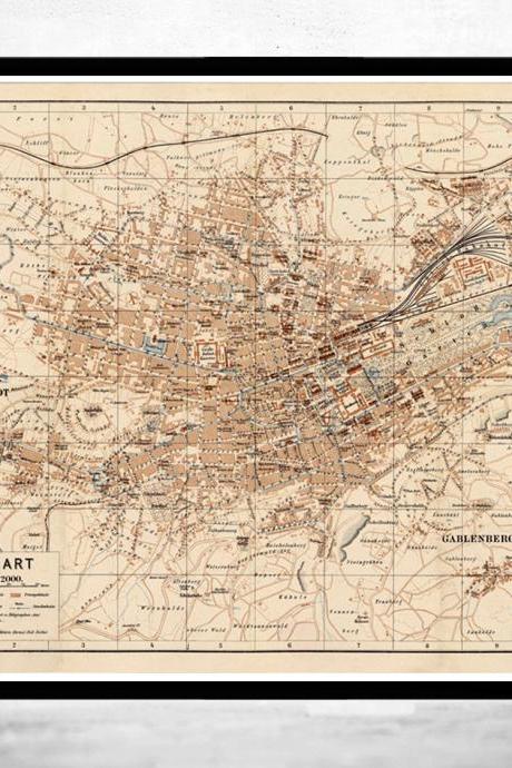 Old Map of Stuttgart, Germany 1910 Vintage map