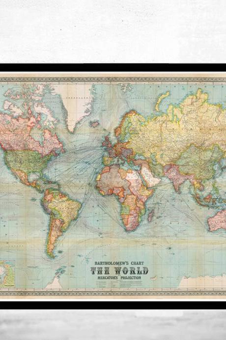 Beautiful World Map Vintage Atlas 1914 Mercator projection