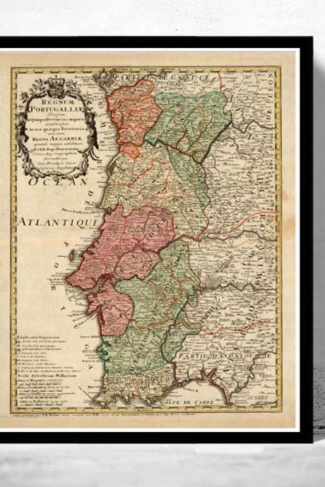 Old Map of Portugal 1736, Mapa de Portugal, Portuguese map