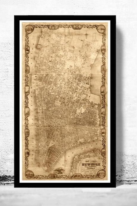 Old Map of New York, 1852 Manhattan