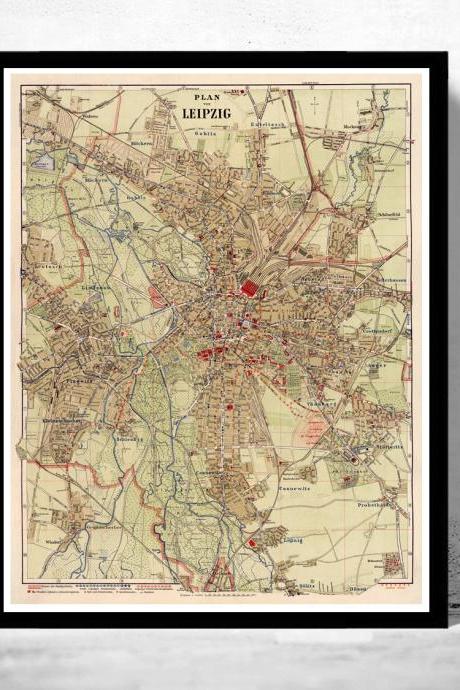 Old Map of Leipzig 1925 Germany Deutshland