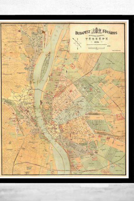 Old Map of Budapest Hungary 1884